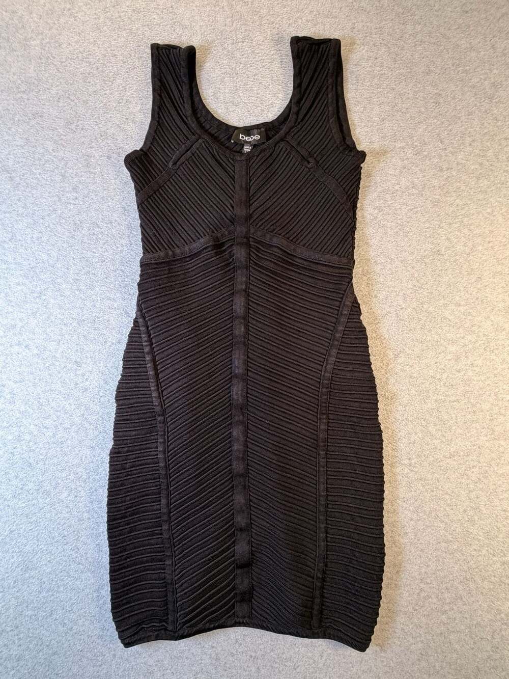 bebe Black Ribbed Bandage Bodycon Mini Dress Size M - Picture 2 of 9